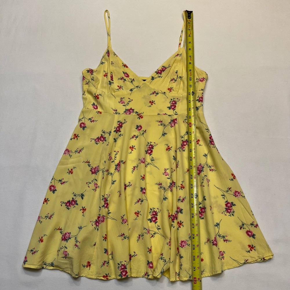 Forever 21 Butter Yellow Rose Y2K Floral Spaghetti Strap Mini Dress Juniors L - Picture 4 of 8